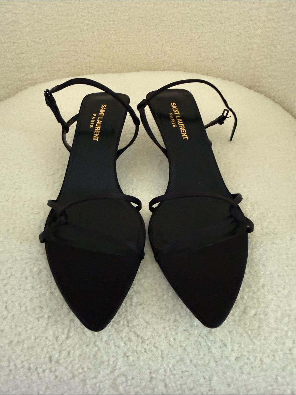 Saint Laurent Black Pointed Slingback Sandals with Slim Straps